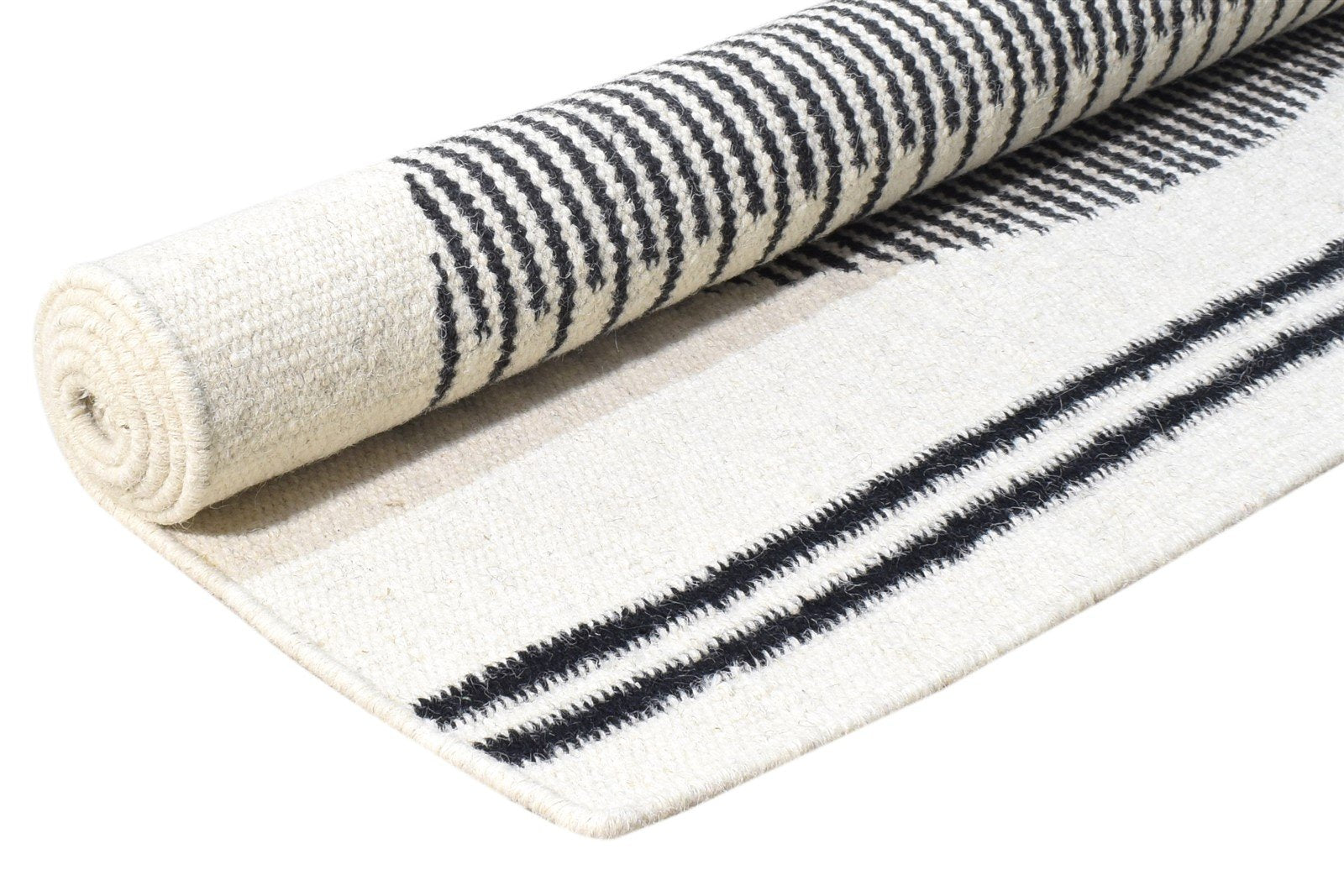 Ivory Wool Rug 4' X 5' Modern Dhurrie Scandinavian Abstract Room Size Carpet 7865139822741