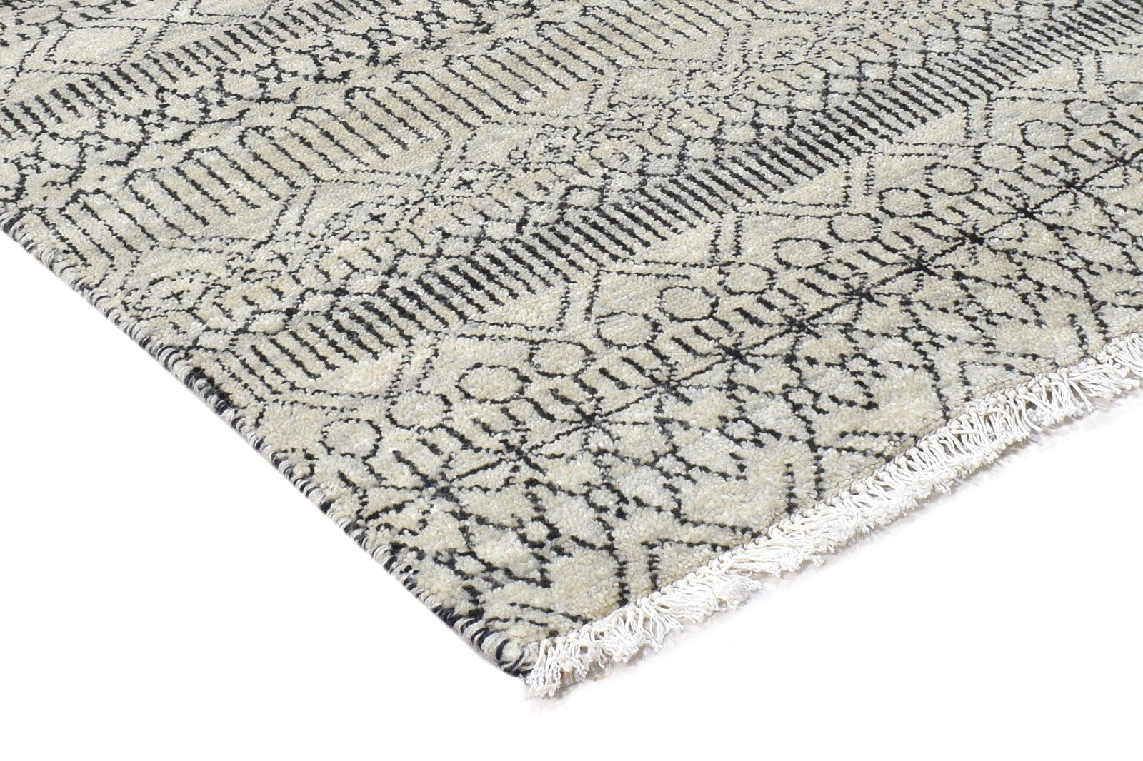 Ivory Wool Rug 4' X 6' Modern Hand Knotted Scandinavian Striped Room Size Carpet 7864997970069