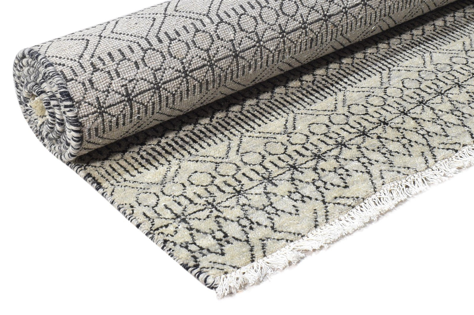Ivory Wool Rug 4' X 6' Modern Hand Knotted Scandinavian Striped Room Size Carpet 7864997970069