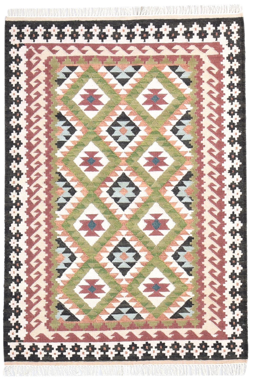 Ivory Wool Rug 4' X 6' Southwestern Dhurrie American Tribal Room Size Carpet 7865000722581