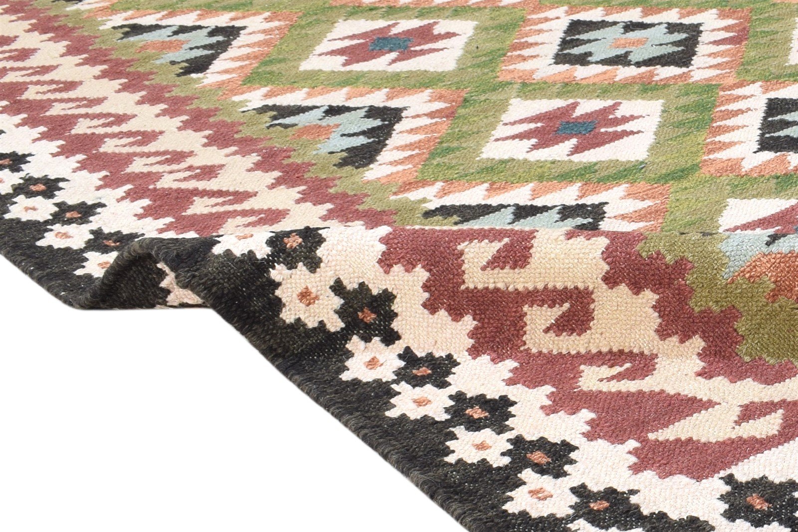 Ivory Wool Rug 4' X 6' Southwestern Dhurrie American Tribal Room Size Carpet 7865000722581
