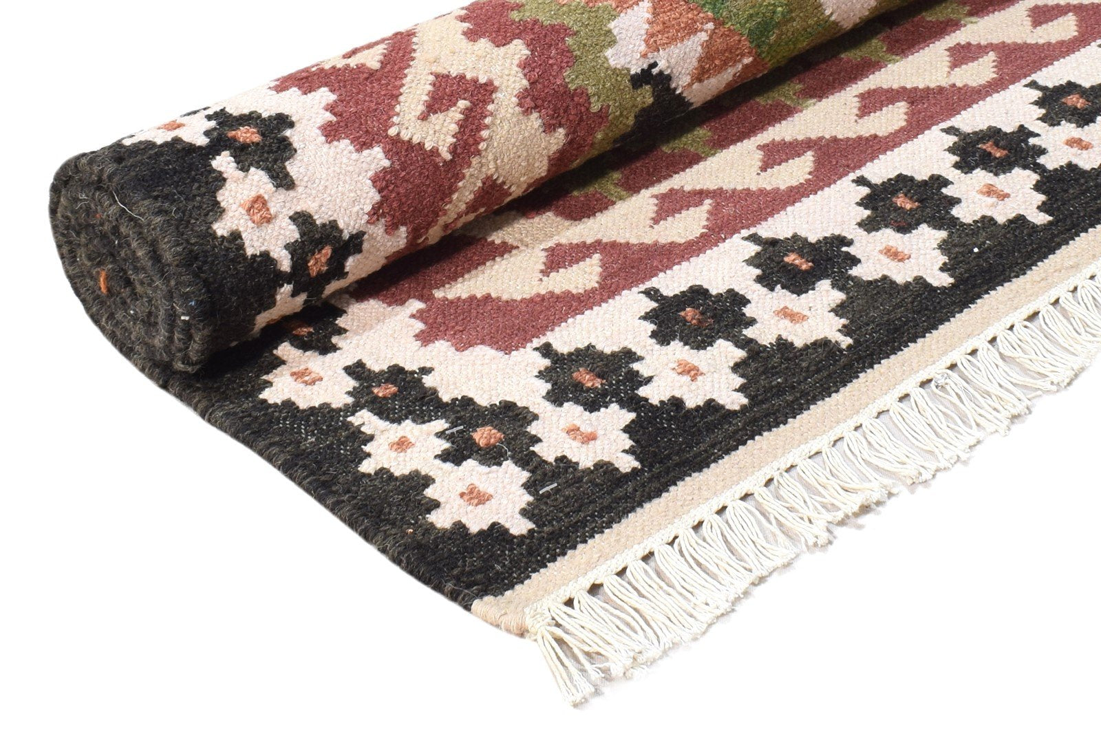 Ivory Wool Rug 4' X 6' Southwestern Dhurrie American Tribal Room Size Carpet 7865000722581