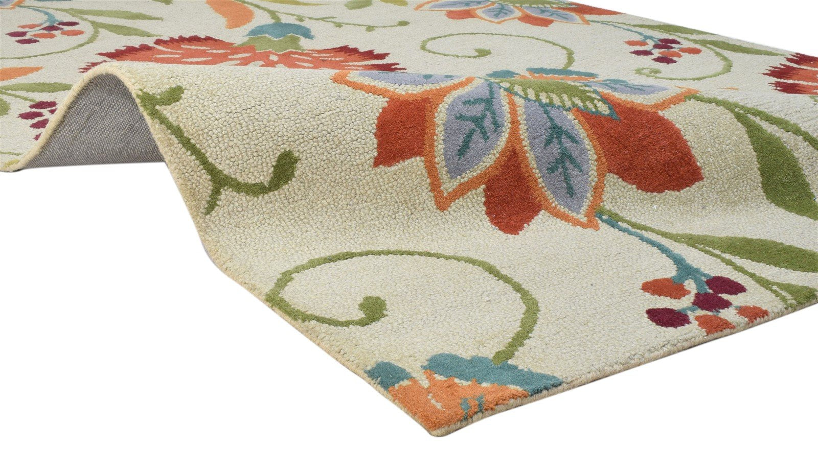 Ivory Wool Rug 5' X 7' Modern Hand Tufted French Floral Room Size Carpet 7860687175829