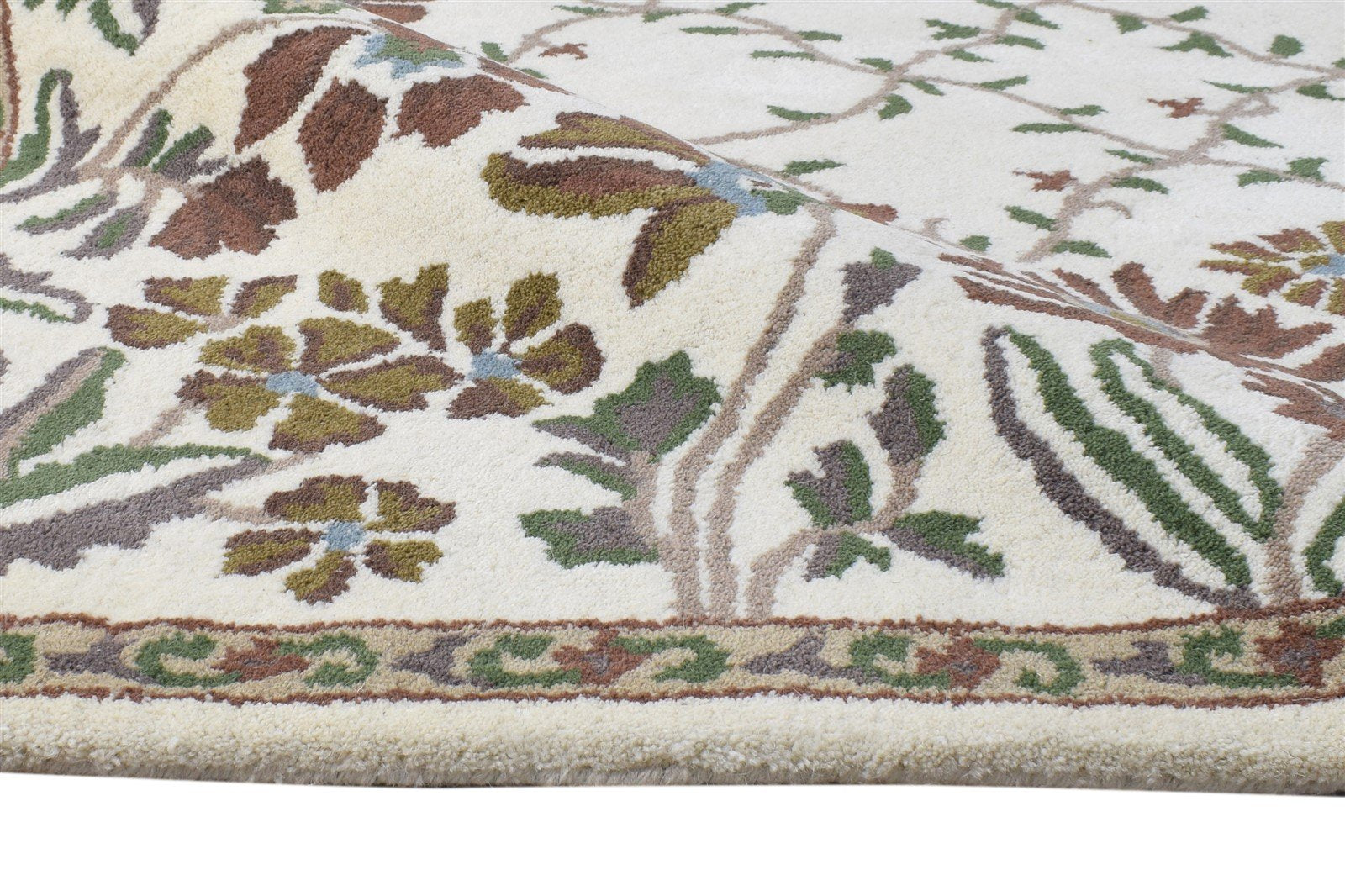 Ivory Wool Rug 5' X 7' Modern Hand Tufted French Floral Room Size Carpet 7864995578005