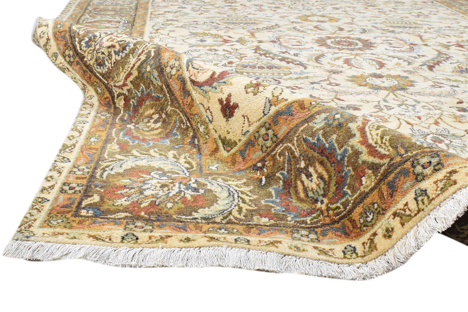 Ivory Wool Rug 6' X 9' Persian Hand Knotted Kashan Oriental Room Size Carpet 7860693893269