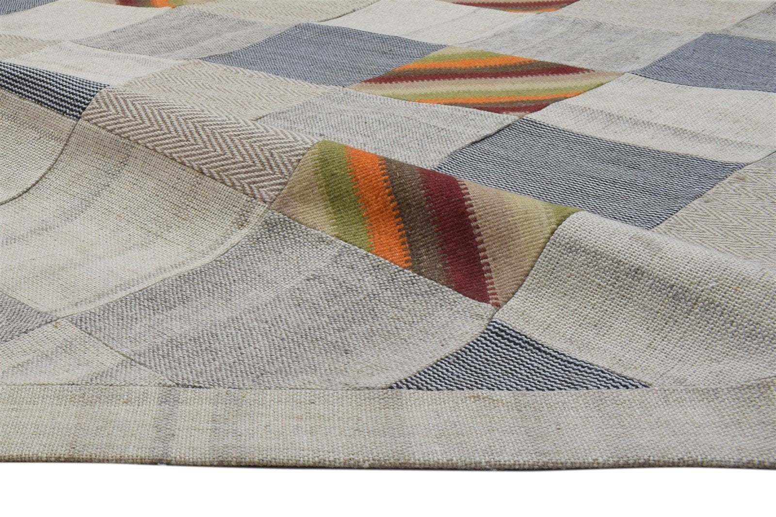 Ivory Wool Rug 7' X 10' Modern Hand Tufted Scandinavian Geometric Large Carpet 7864111104149
