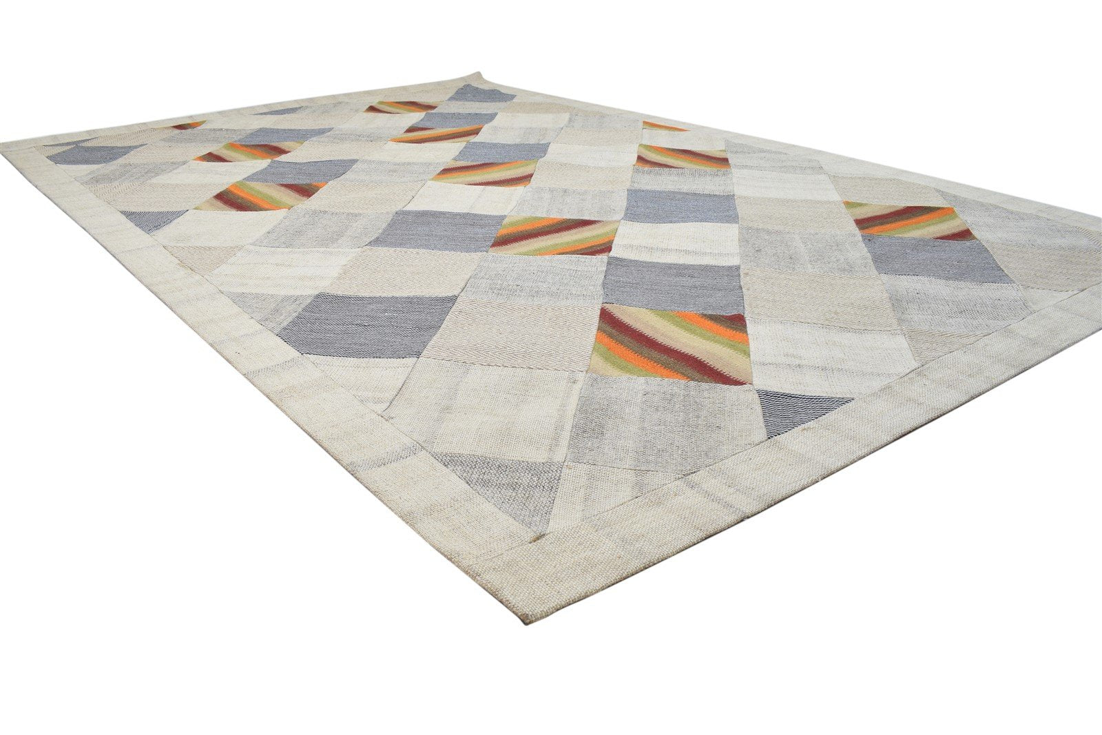 Ivory Wool Rug 7' X 10' Modern Hand Tufted Scandinavian Geometric Large Carpet 7864111104149