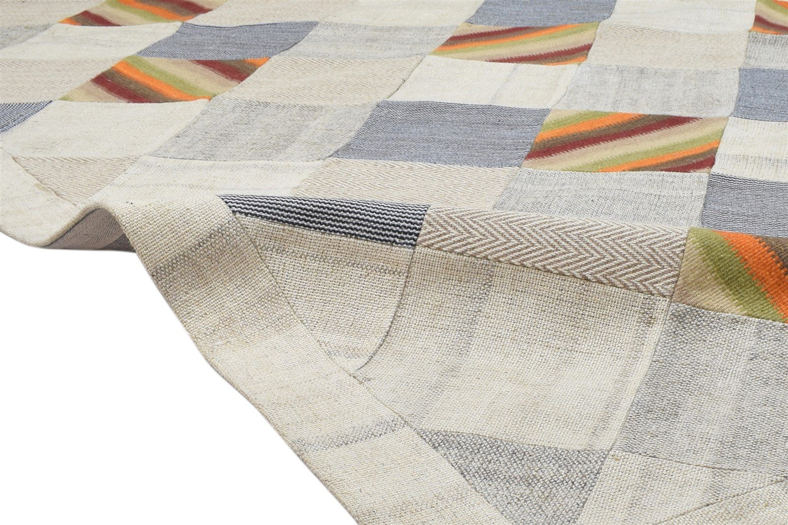Ivory Wool Rug 7' X 10' Modern Hand Tufted Scandinavian Geometric Large Carpet 7864111104149