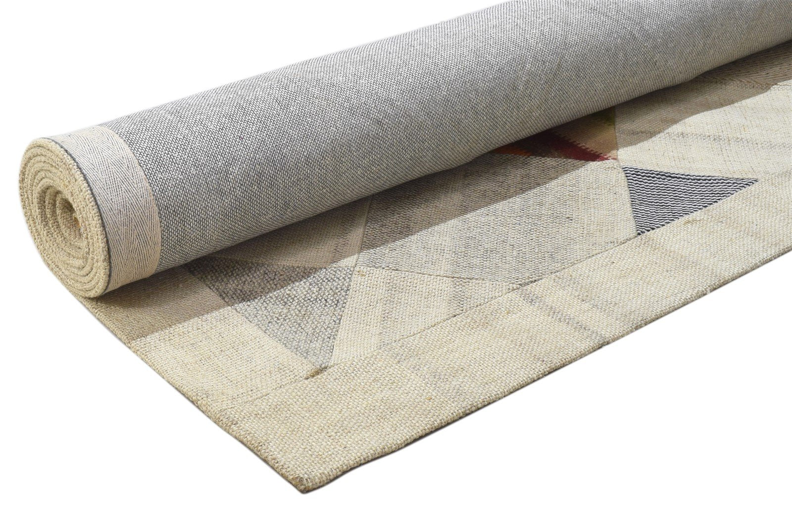 Ivory Wool Rug 7' X 10' Modern Hand Tufted Scandinavian Geometric Large Carpet 7864111104149