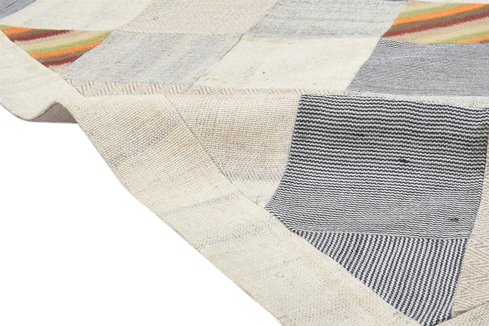 Ivory Wool Rug 8' X 10' Modern Hand Tufted Scandinavian Geometric Large Carpet 7864109465749
