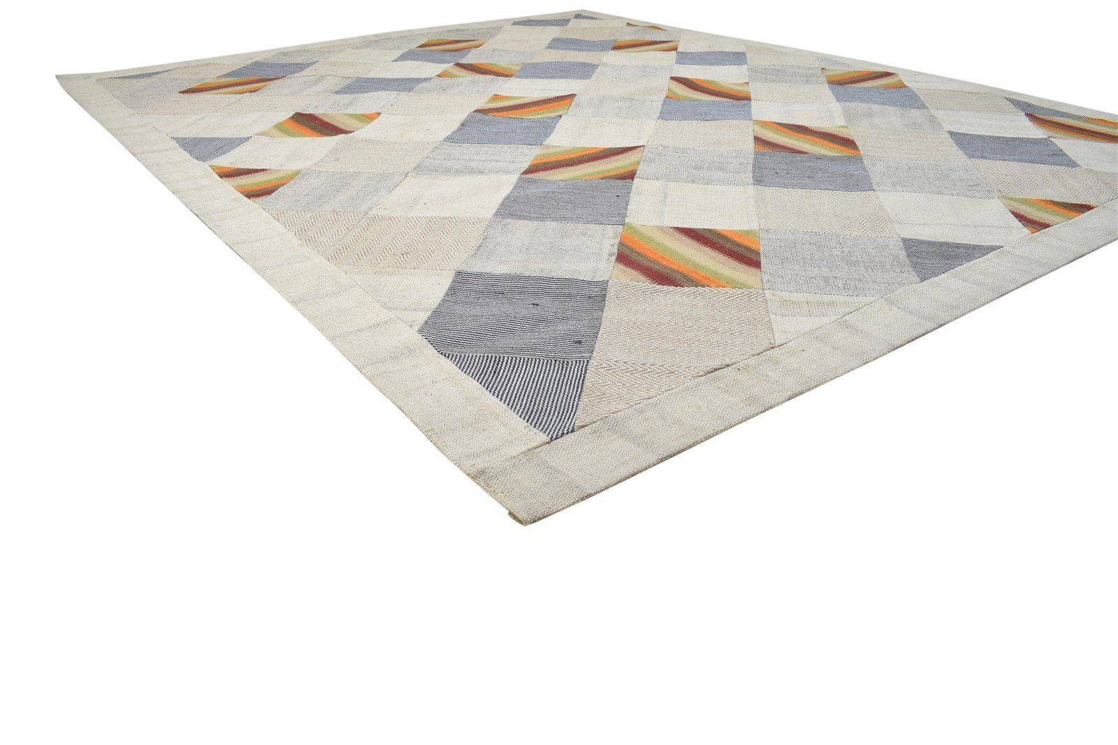 Ivory Wool Rug 8' X 10' Modern Hand Tufted Scandinavian Geometric Large Carpet 7864109465749