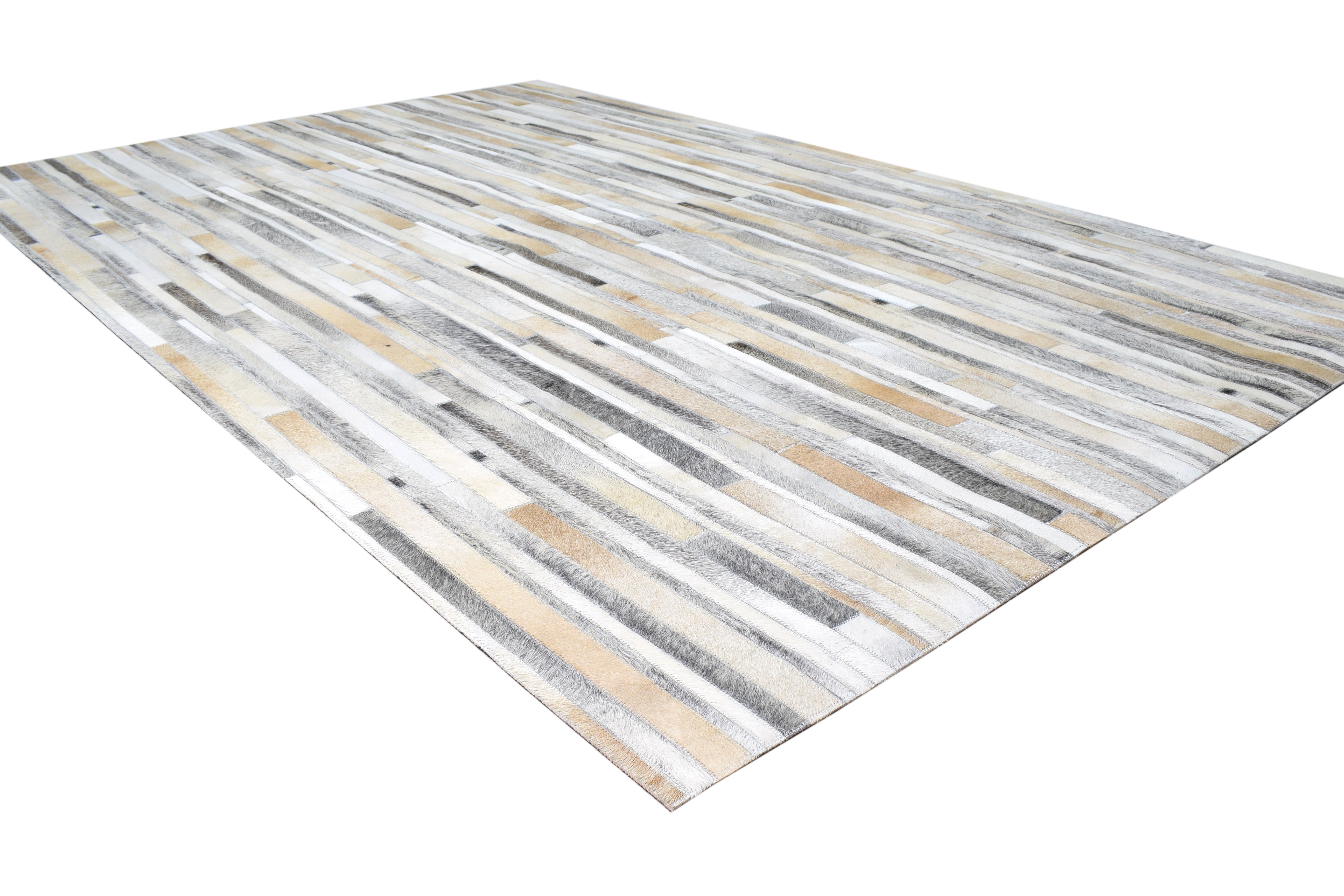 Ivory and Gray Striped Leather Rug, Cowhide Rug Patchwork Rug, Modern Area Rug 8720678322325