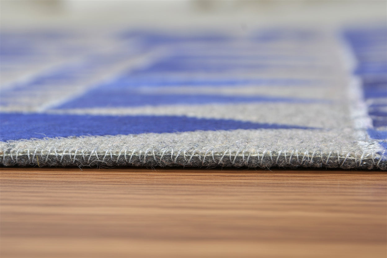 Jackquelin Blue Leather / Cotton Rug 5X8 Modern Hand Woven Scandinavian Triangles 7864947802261