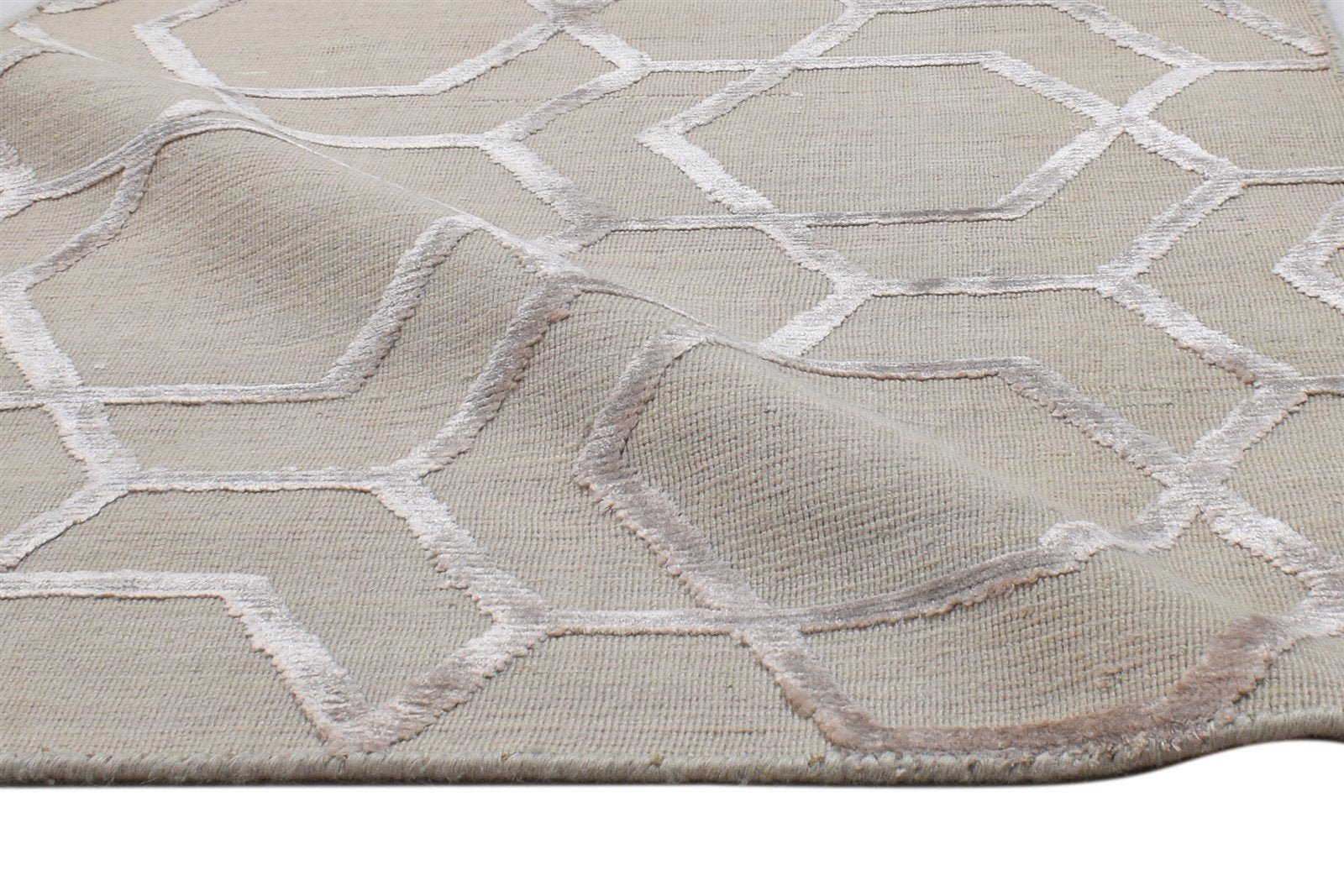 Jacquard Loom Beige Wool Silk Rug 2X3 Modern Scandinavian Geometric Small 7864148557973