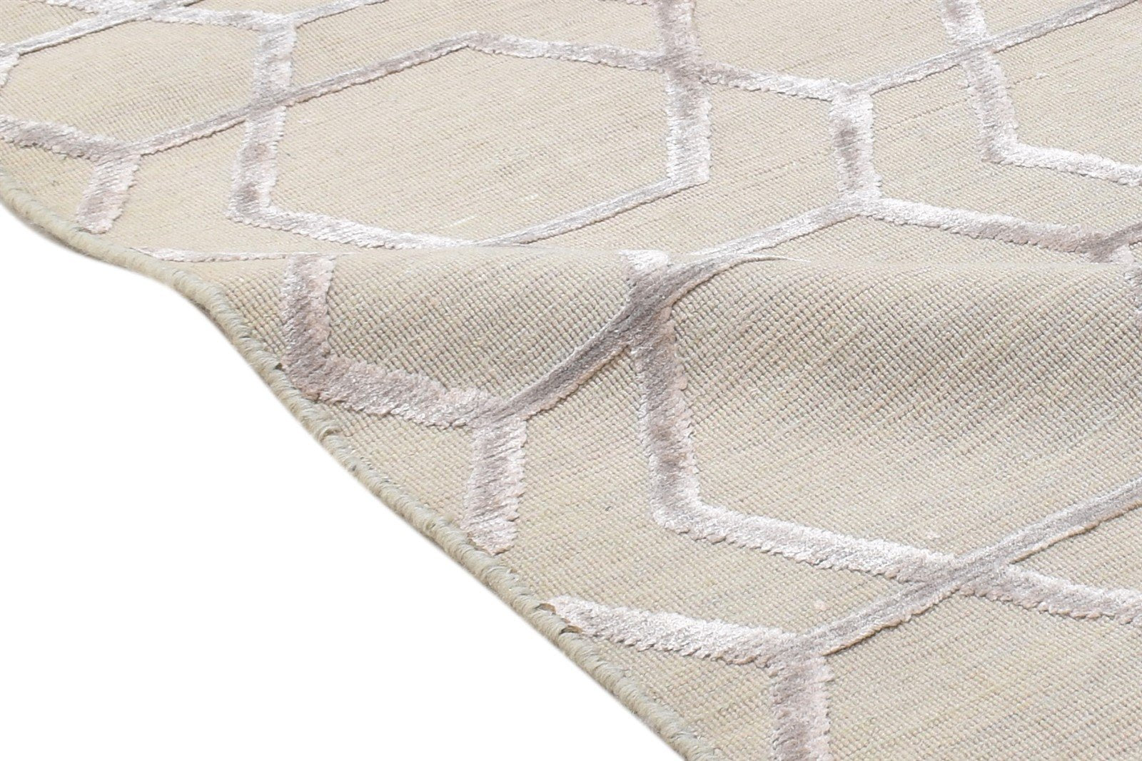 Jacquard Loom Beige Wool Silk Rug 2X3 Modern Scandinavian Geometric Small 7864148557973