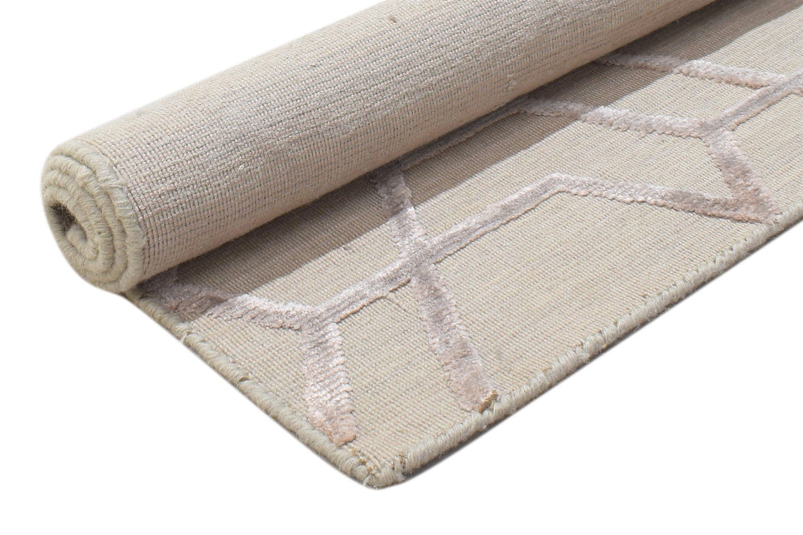 Jacquard Loom Beige Wool Silk Rug 2X3 Modern Scandinavian Geometric Small 7864148557973