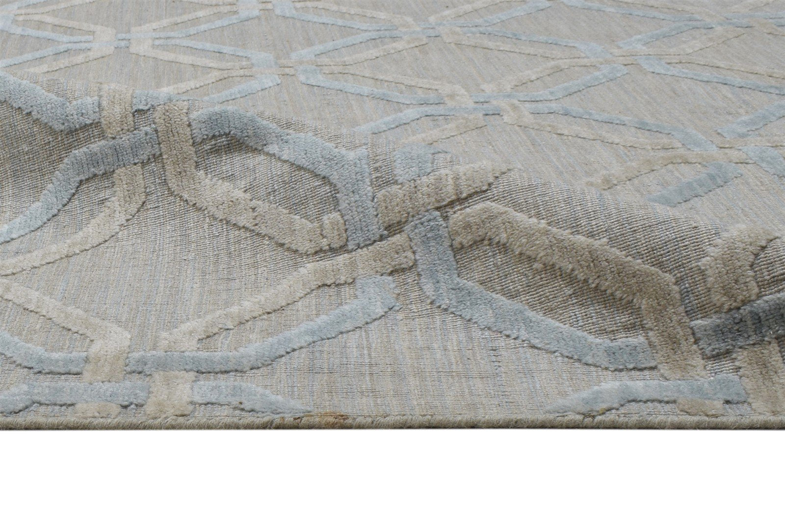 Jacquard Loom Beige Wool Silk Rug 5X8 Modern Moroccan Trellis Room Size Carpet 7864329273493