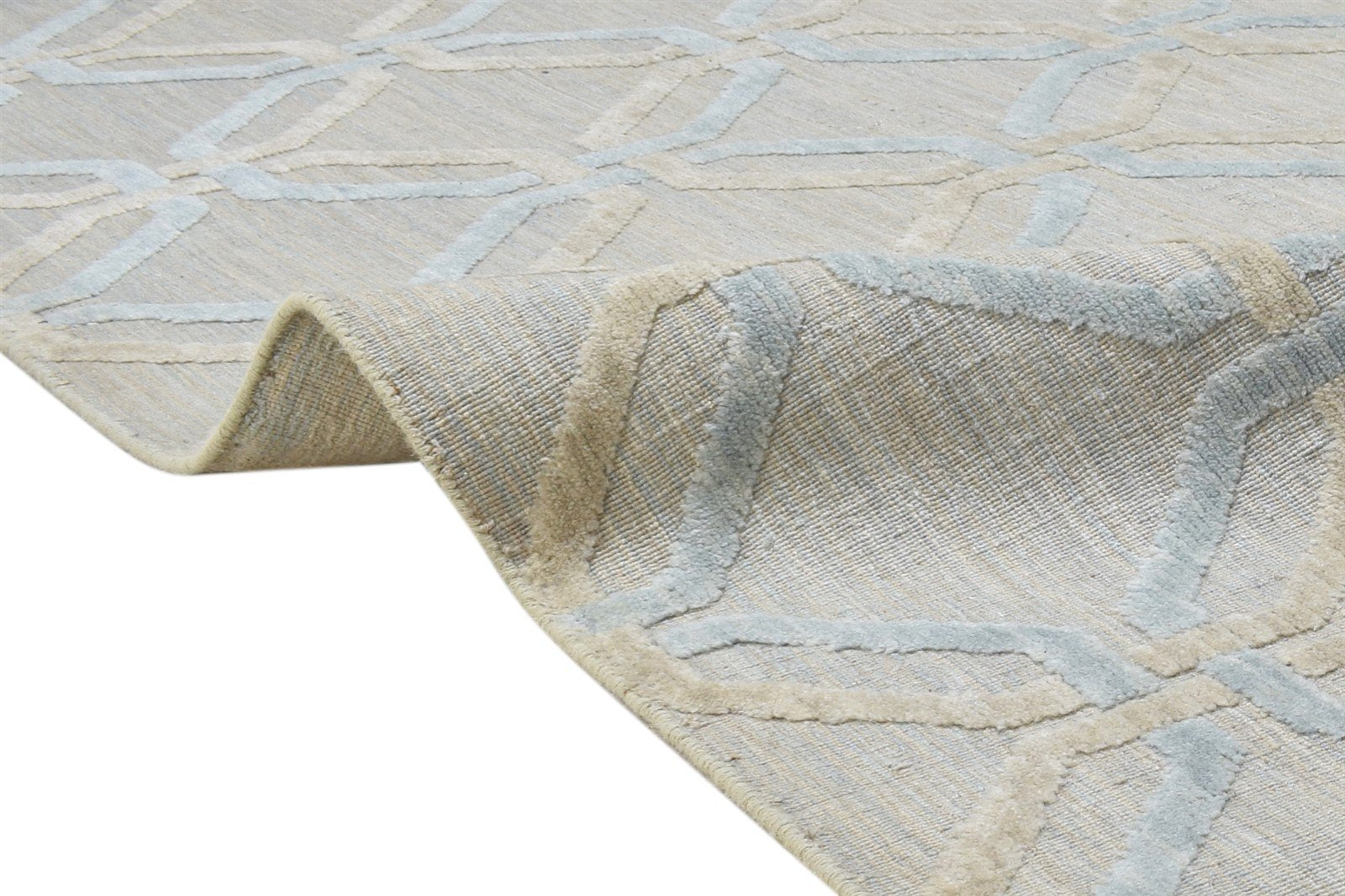 Jacquard Loom Beige Wool Silk Rug 5X8 Modern Moroccan Trellis Room Size Carpet 7864329273493