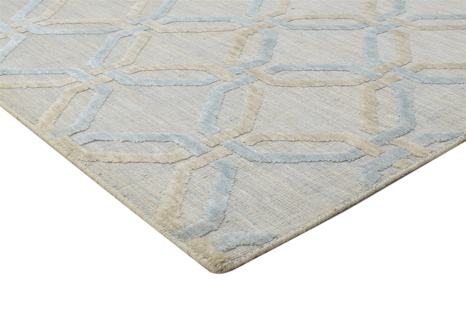 Jacquard Loom Beige Wool Silk Rug 5X8 Modern Moroccan Trellis Room Size Carpet 7864329273493