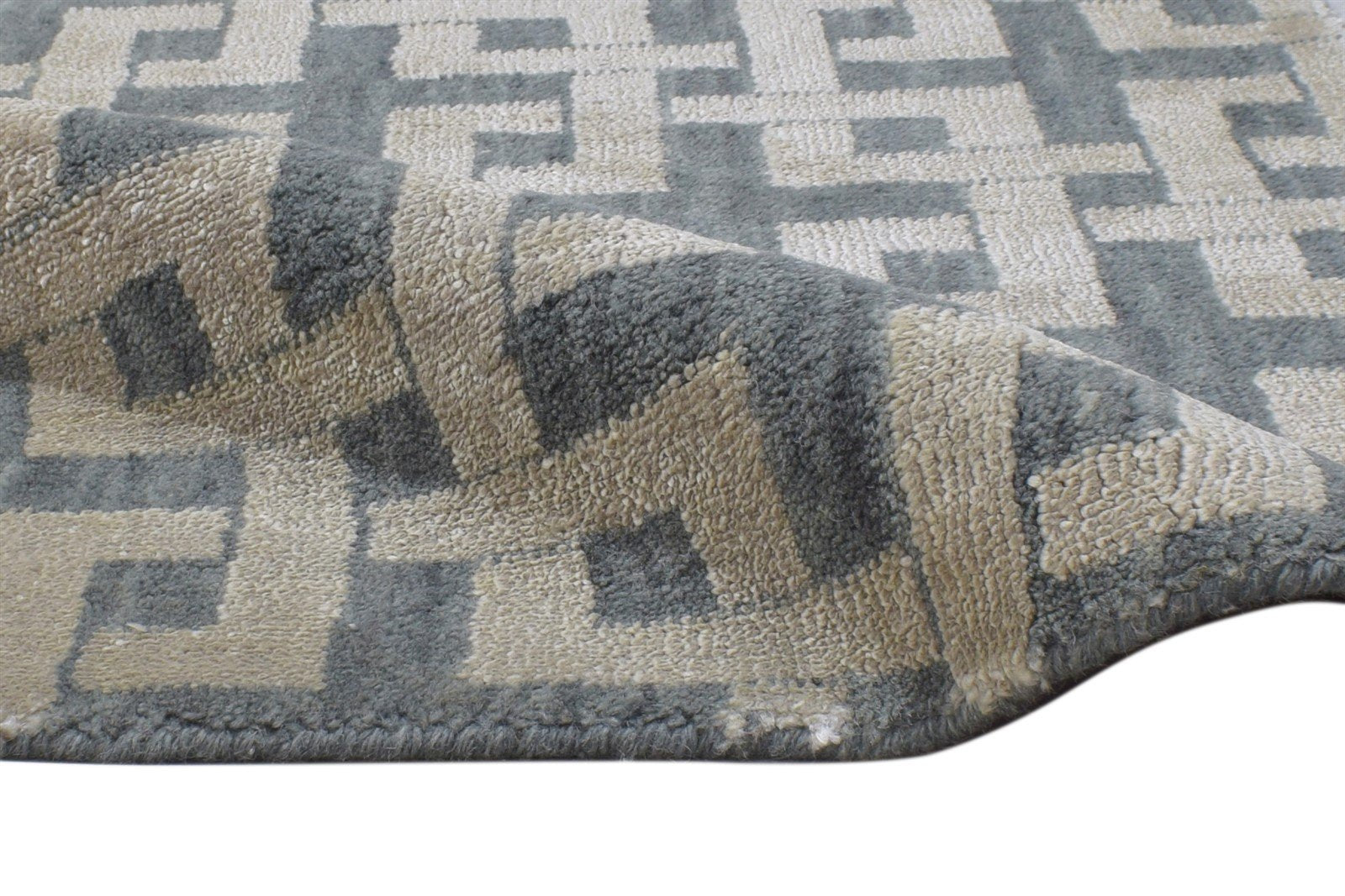 Jacquard Loom Dark Grey Silk Rug 2X3 Modern Scandinavian Geometric Small Carpet 7864181457045