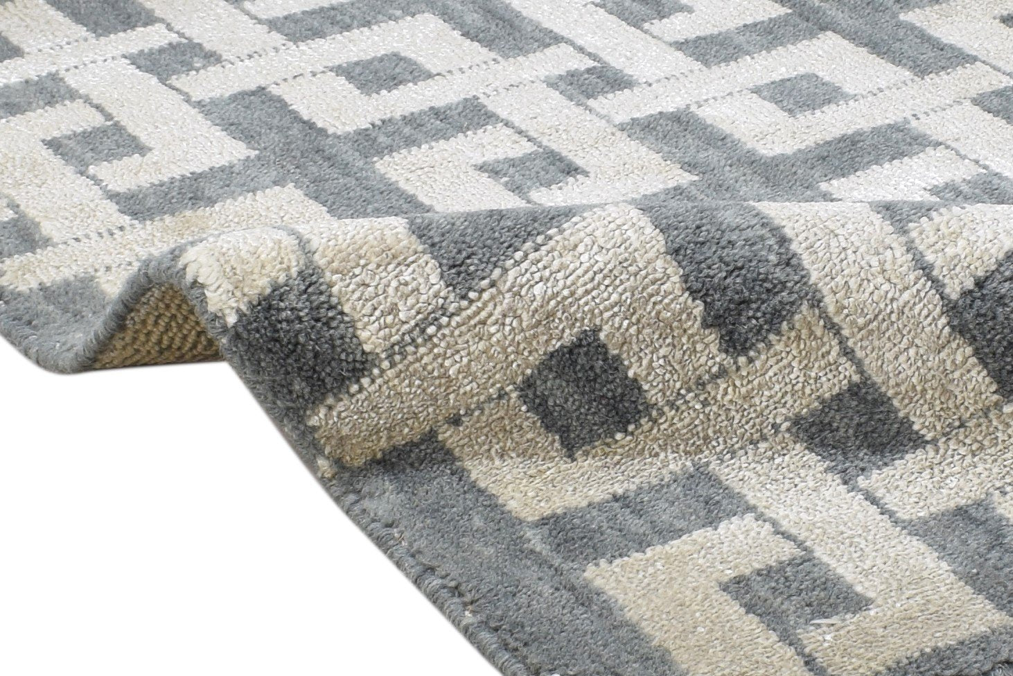 Jacquard Loom Dark Grey Silk Rug 2X3 Modern Scandinavian Geometric Small Carpet 7864181457045