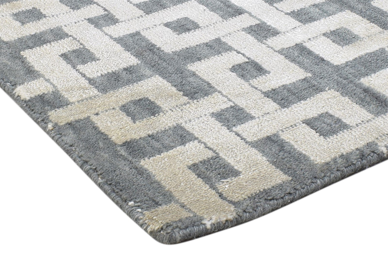 Jacquard Loom Dark Grey Silk Rug 2X3 Modern Scandinavian Geometric Small Carpet 7864181457045