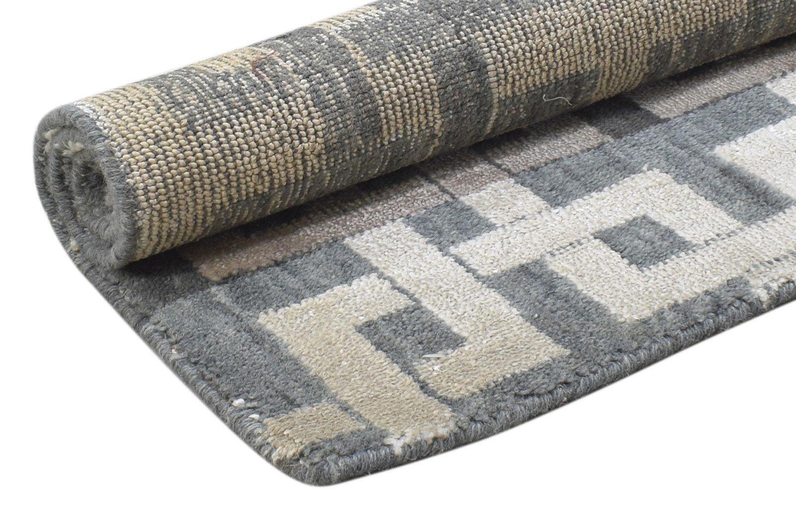 Jacquard Loom Dark Grey Silk Rug 2X3 Modern Scandinavian Geometric Small Carpet 7864181457045