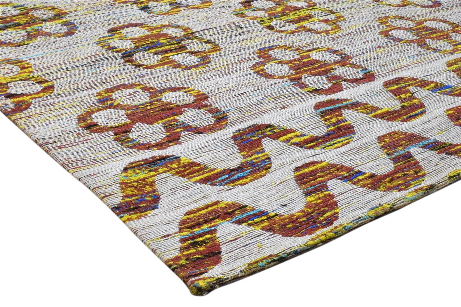 Jacquard Loom Grey Silk Rug 5' X 8' Modern Scandinavian Floral Room Size Carpet 7860700053653