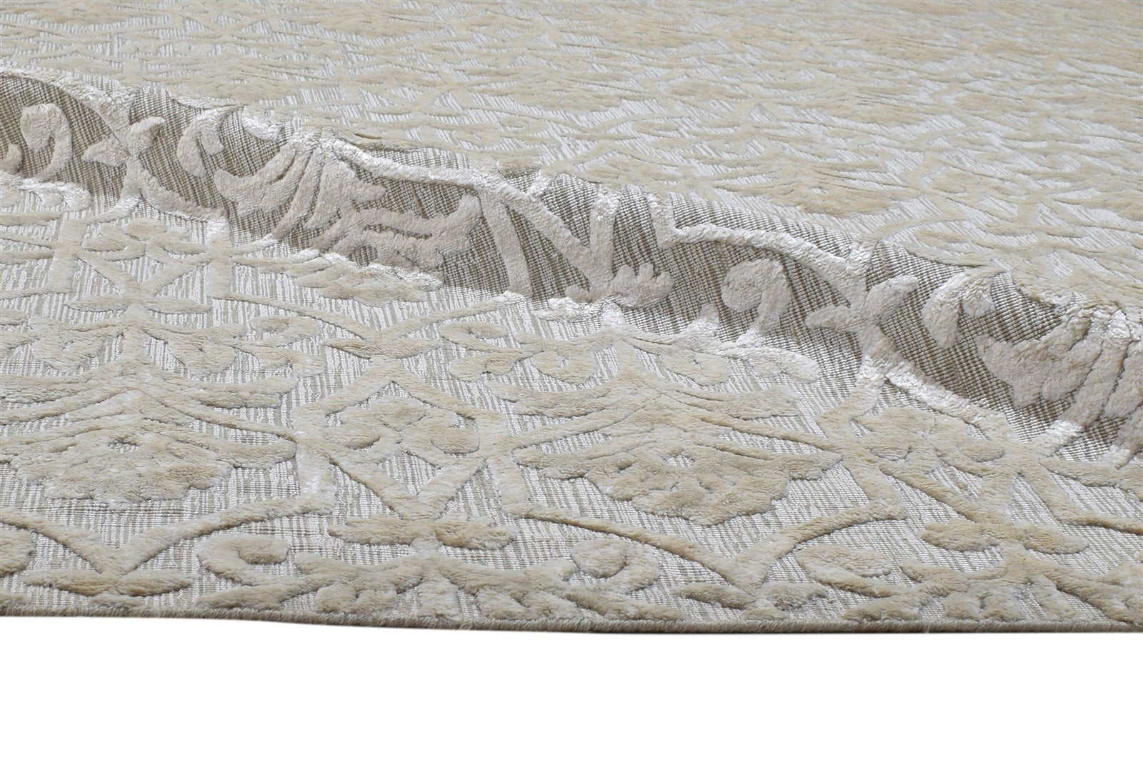 Jacquard Loom Grey Silk Rug 6' X 9' Modern French Damask Room Size Carpet 7864311971989