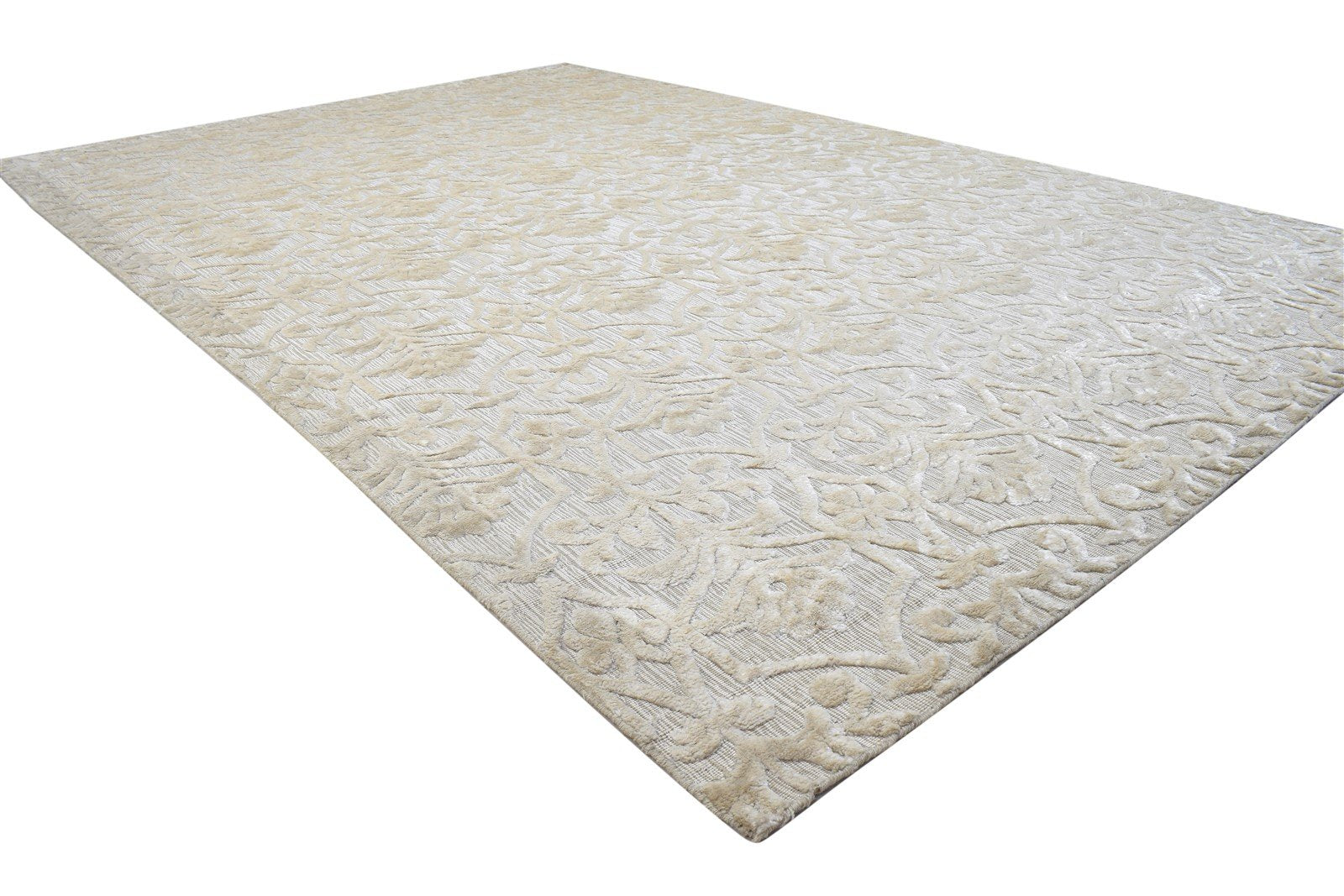 Jacquard Loom Grey Silk Rug 6' X 9' Modern French Damask Room Size Carpet 7864311971989