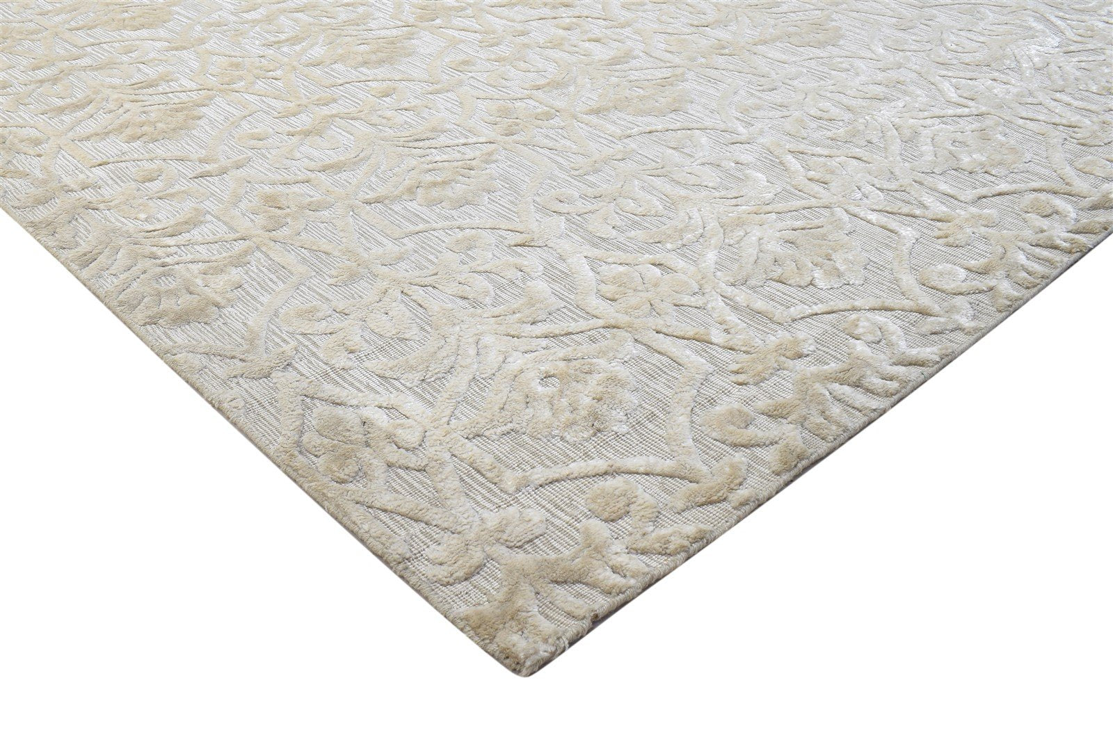Jacquard Loom Grey Silk Rug 6' X 9' Modern French Damask Room Size Carpet 7864311971989