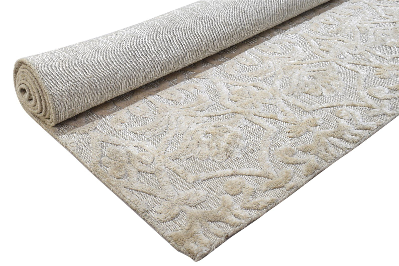 Jacquard Loom Grey Silk Rug 6' X 9' Modern French Damask Room Size Carpet 7864311971989