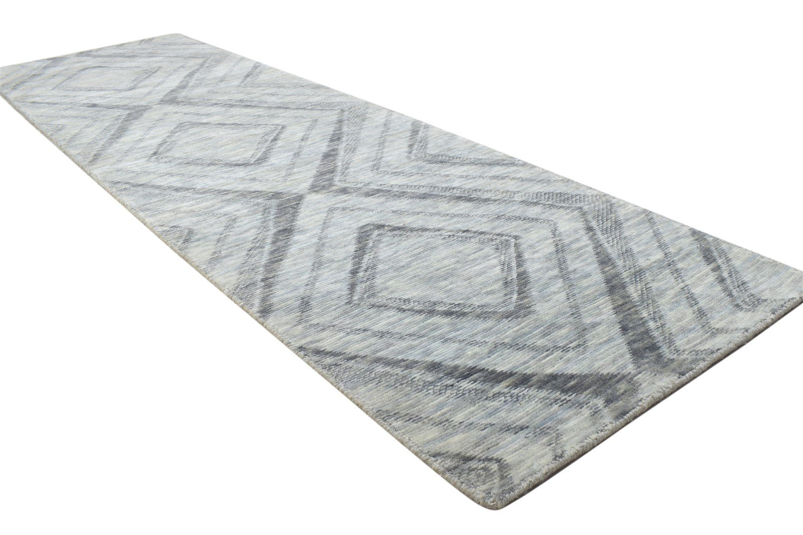Jacquard Loom Grey Wool Silk Rug 2' X 8' Modern Moroccan Trellis Small Runner 7864146264213