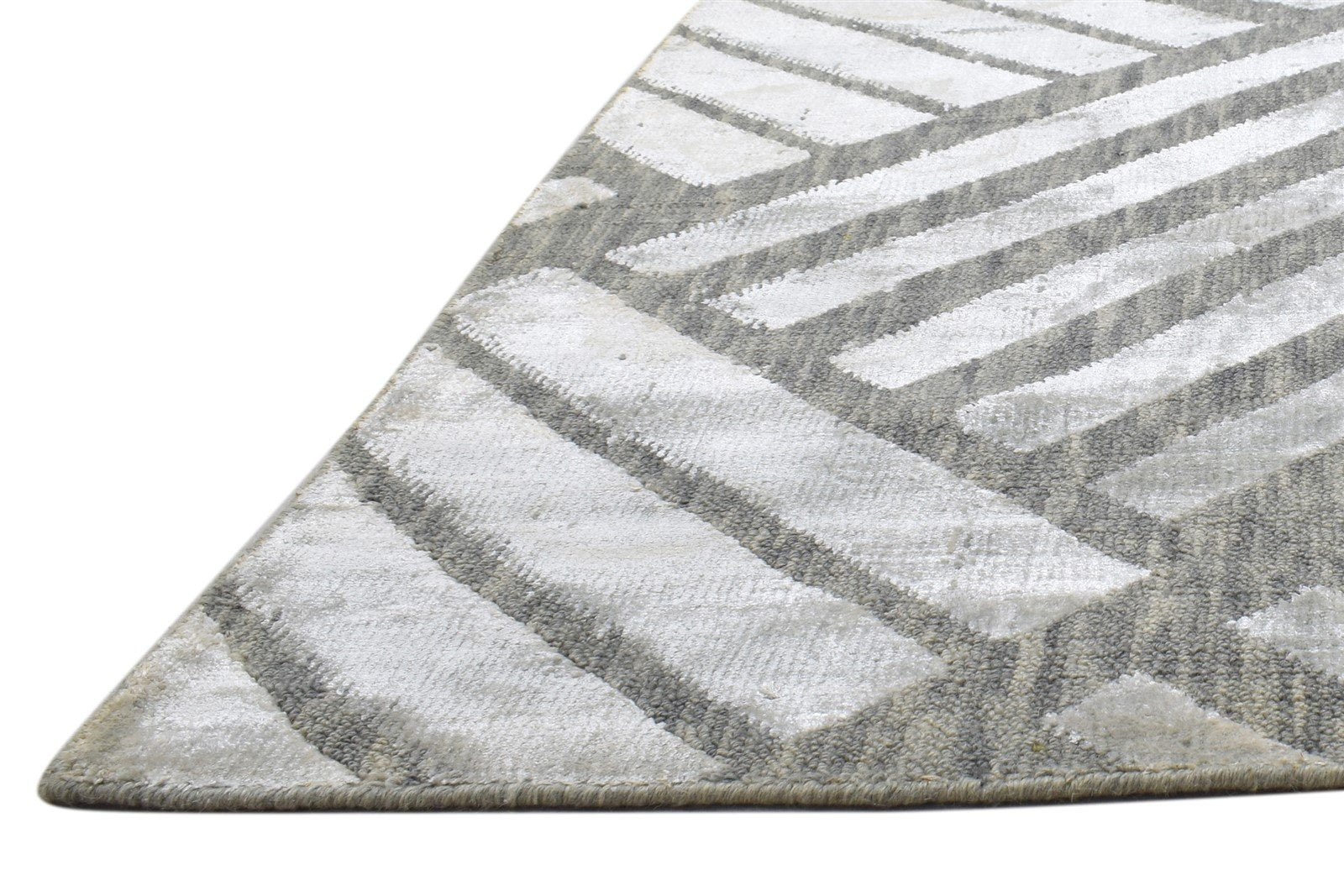 Jacquard Loom Grey Wool Silk Rug 2X7 Modern Scandinavian Geometric Small Runner 7864148000917