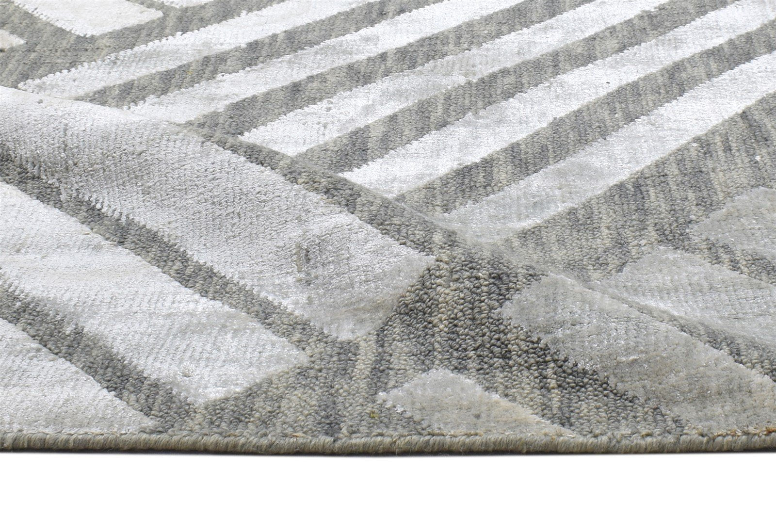 Jacquard Loom Grey Wool Silk Rug 2X7 Modern Scandinavian Geometric Small Runner 7864148000917
