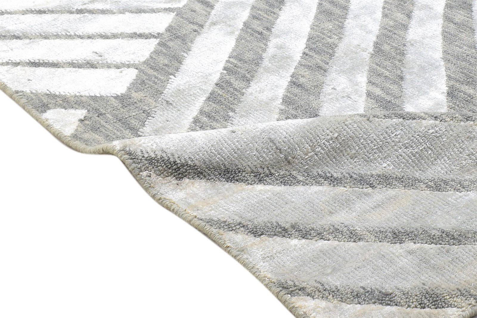 Jacquard Loom Grey Wool Silk Rug 2X7 Modern Scandinavian Geometric Small Runner 7864148000917