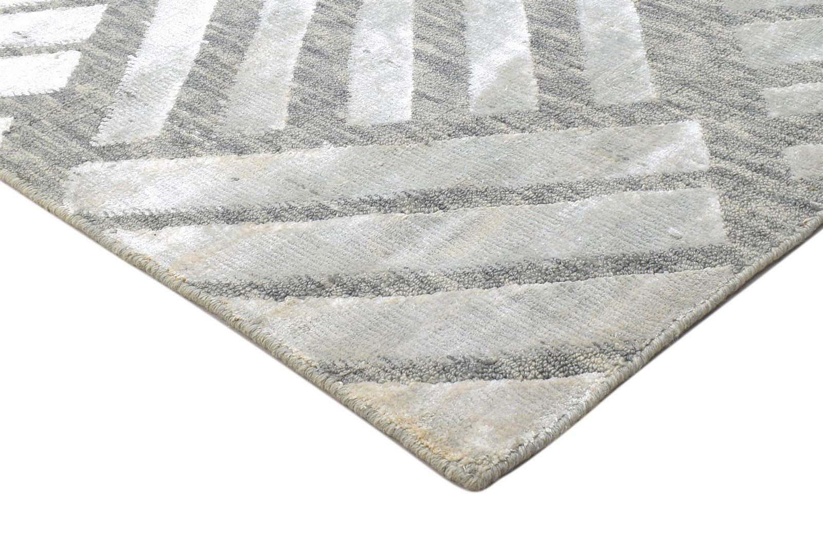 Jacquard Loom Grey Wool Silk Rug 2X7 Modern Scandinavian Geometric Small Runner 7864148000917