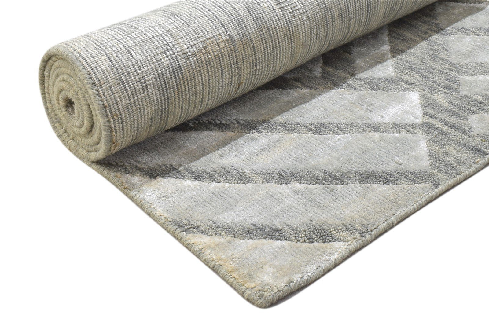 Jacquard Loom Grey Wool Silk Rug 2X7 Modern Scandinavian Geometric Small Runner 7864148000917