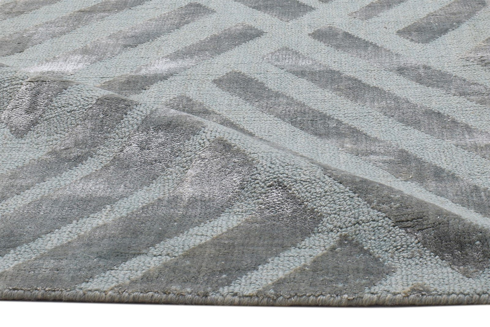 Jacquard Loom Grey Wool Silk Rug 2X8 Modern Scandinavian Geometric Small Runner 7864147542165
