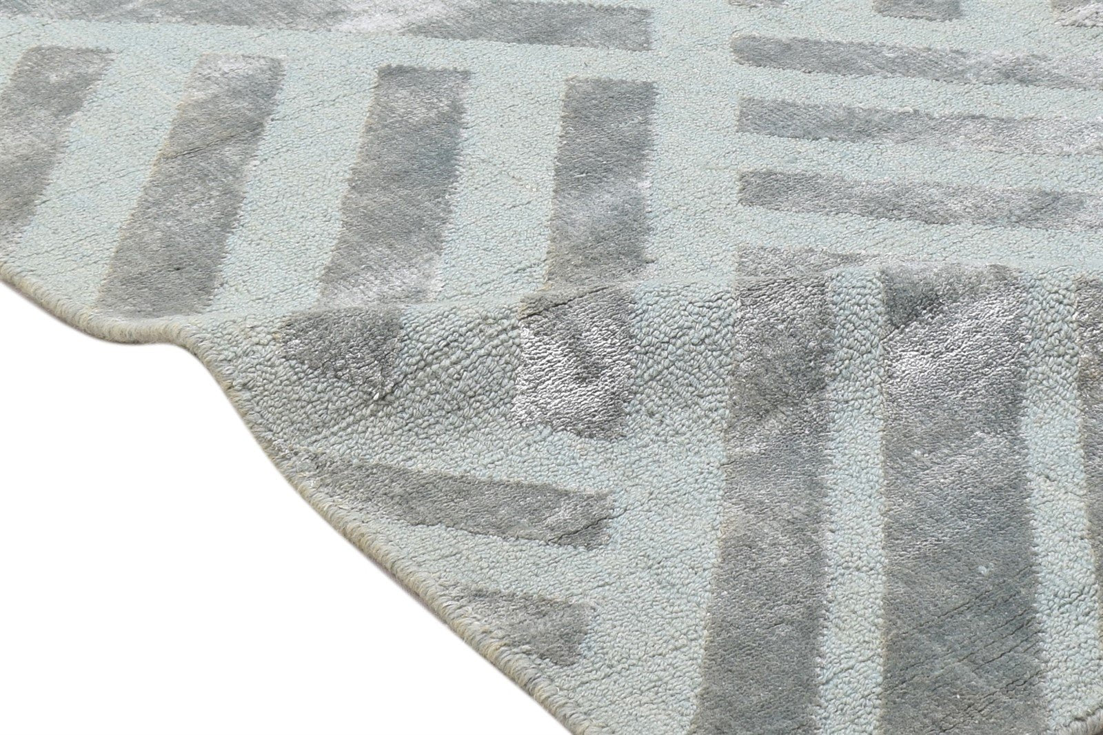 Jacquard Loom Grey Wool Silk Rug 2X8 Modern Scandinavian Geometric Small Runner 7864147542165