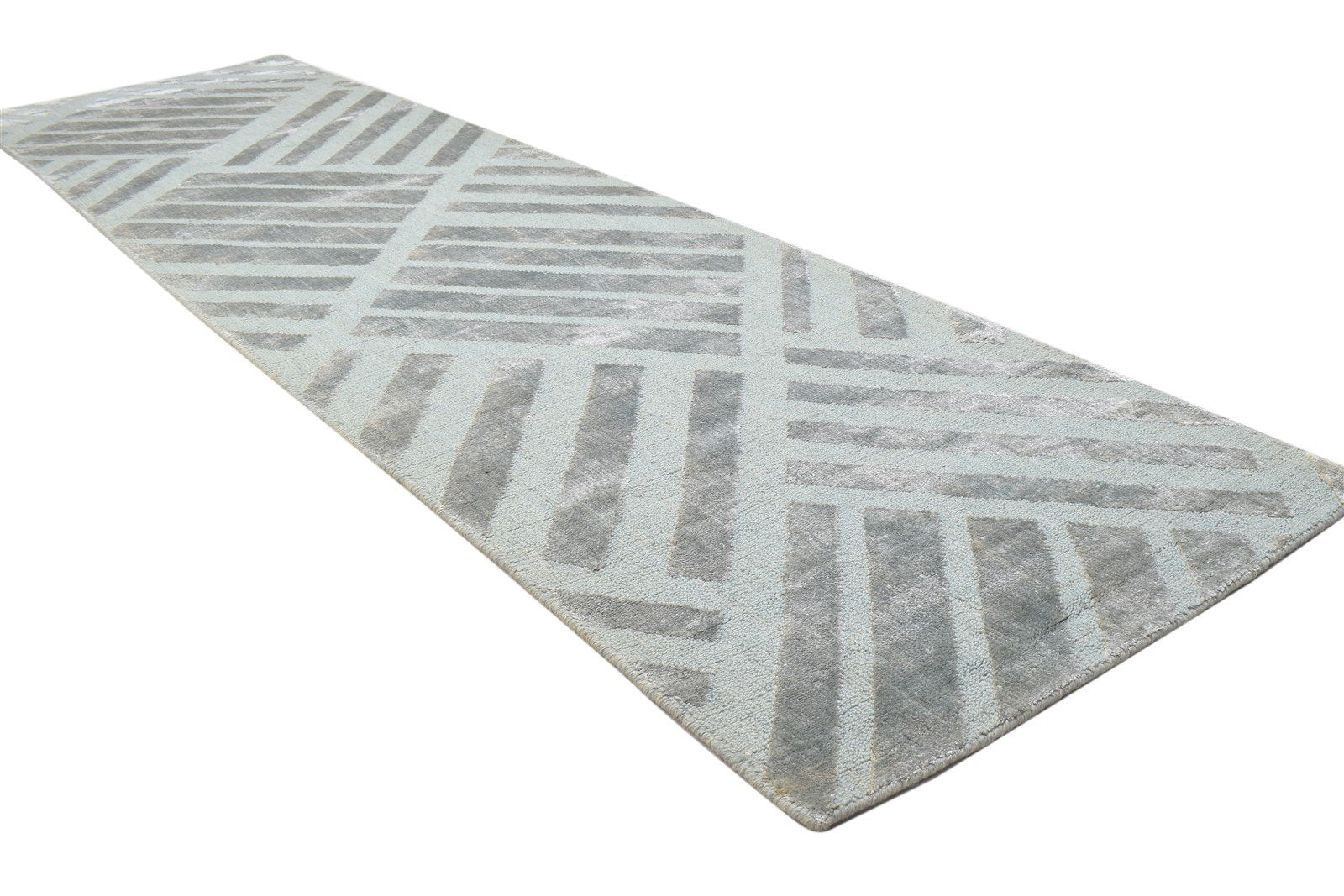 Jacquard Loom Grey Wool Silk Rug 2X8 Modern Scandinavian Geometric Small Runner 7864147542165