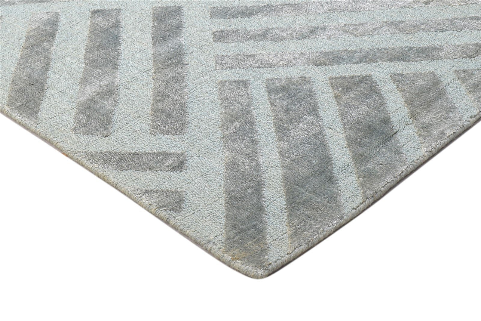 Jacquard Loom Grey Wool Silk Rug 2X8 Modern Scandinavian Geometric Small Runner 7864147542165
