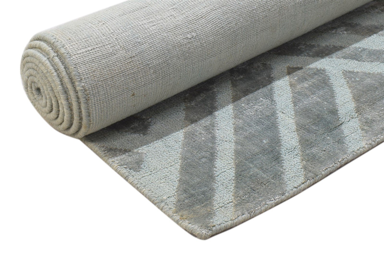 Jacquard Loom Grey Wool Silk Rug 2X8 Modern Scandinavian Geometric Small Runner 7864147542165