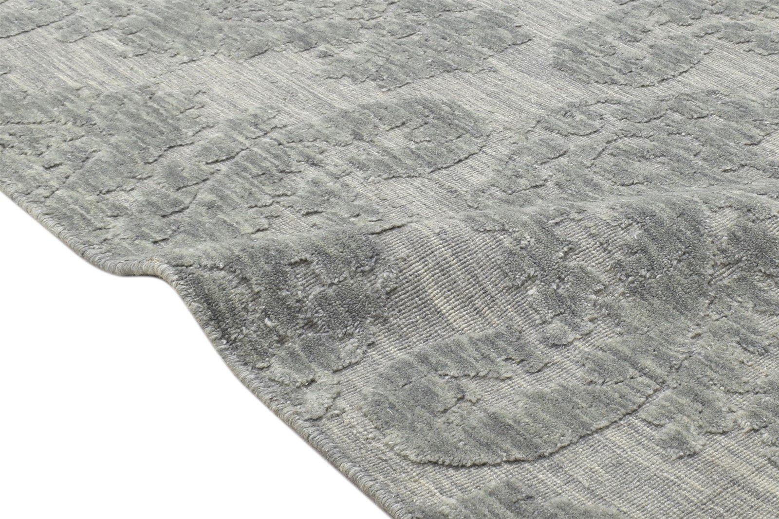 Jacquard Loom Grey Wool Silk Rug 3' X 5' Modern French Damask Small Carpet 7864146591893