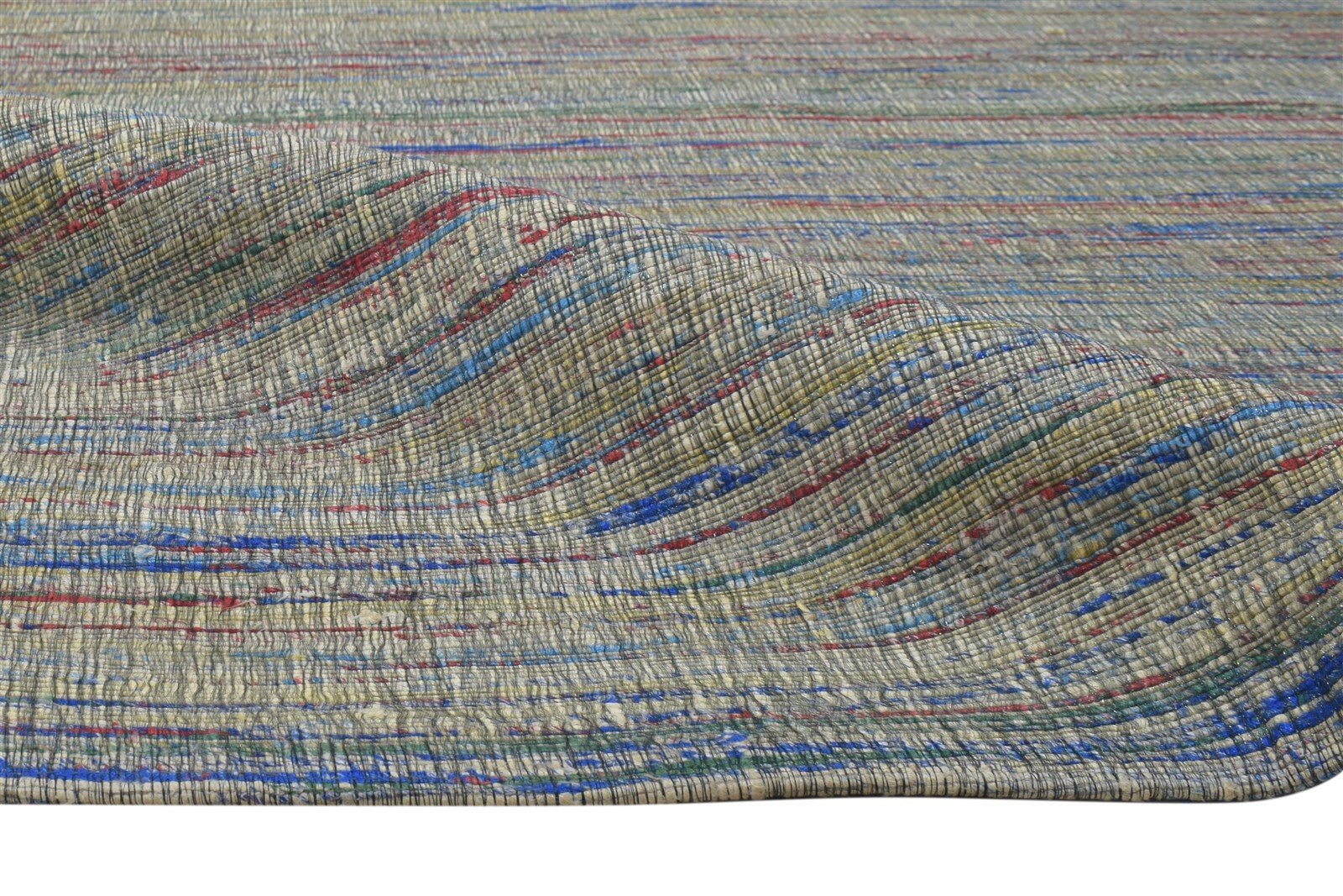 Emili Jacquard Loom Grey Wool / Silk Rug 5X7 Modern Bohemian Striped 7864177885333