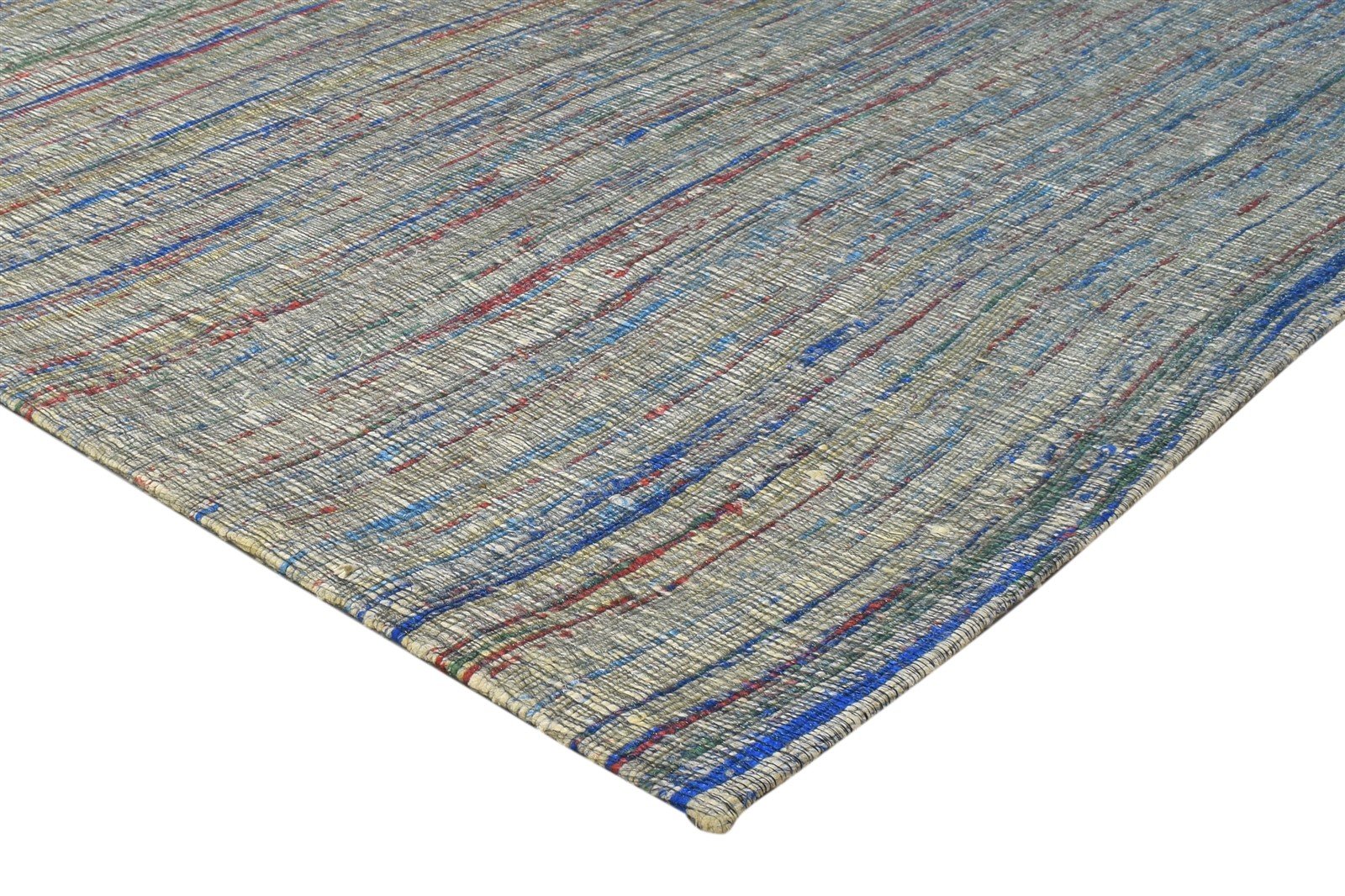 Emili Jacquard Loom Grey Wool / Silk Rug 5X7 Modern Bohemian Striped 7864177885333