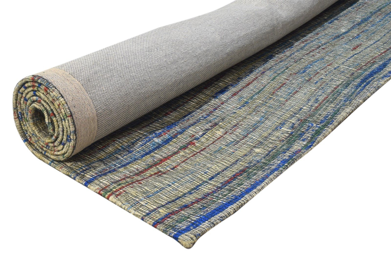 Emili Jacquard Loom Grey Wool / Silk Rug 5X7 Modern Bohemian Striped 7864177885333