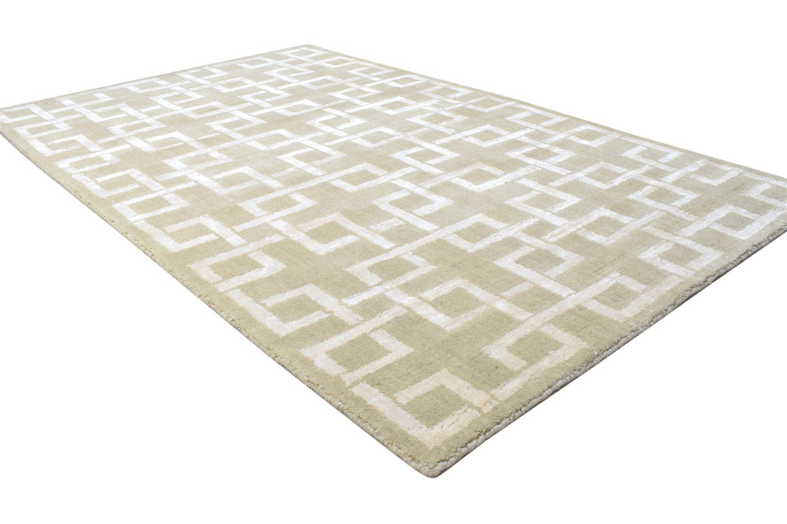Jacquard Loom Sand Wool Silk Rug 4X6 Modern Scandinavian Geometric Room Size 7864145641621