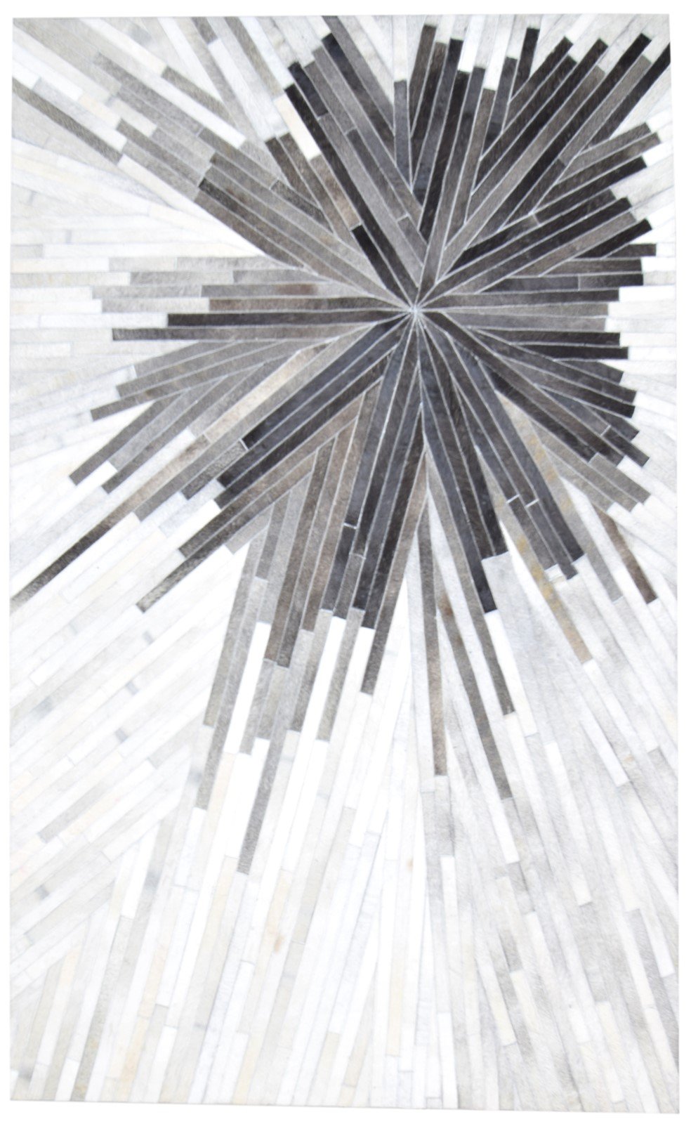 Jami Gray Charcoal Sunburst Handmade Leather Rug | Patchwork Abstract Cowhide Area Rug 7864502190229