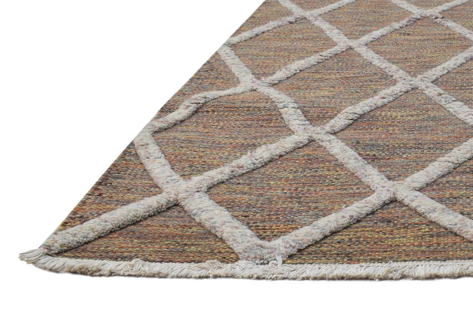 Janine Wool Brown Rug 5' X 8' Modern Dhurrie Moroccan Diamond   7864463098005